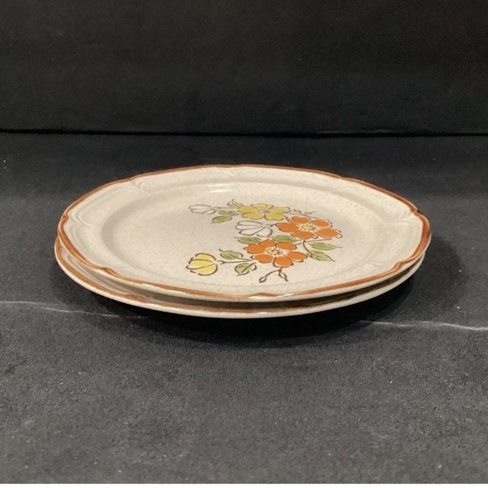 Hearthside Spring Garden Baroque Salad Plates, Set of 2 Vintage Floral Stoneware